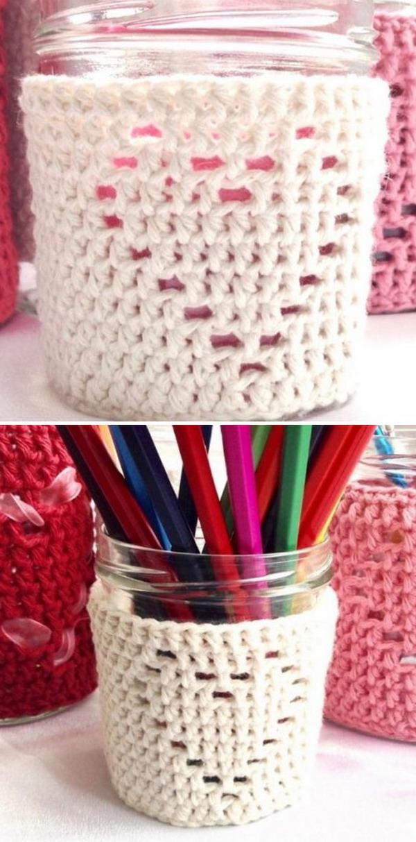 Heart Jar Cozy Candle Cover Free Crochet Pattern