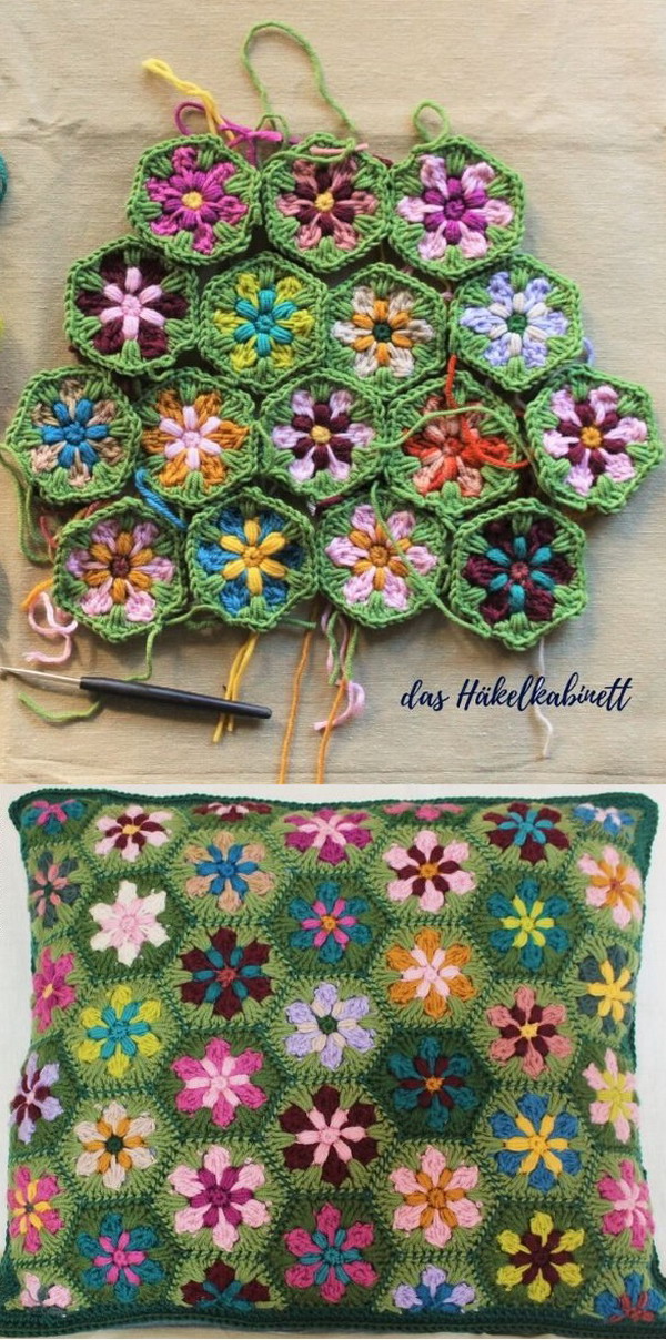 Millefiori Crochet Floral Cushion Free Pattern
