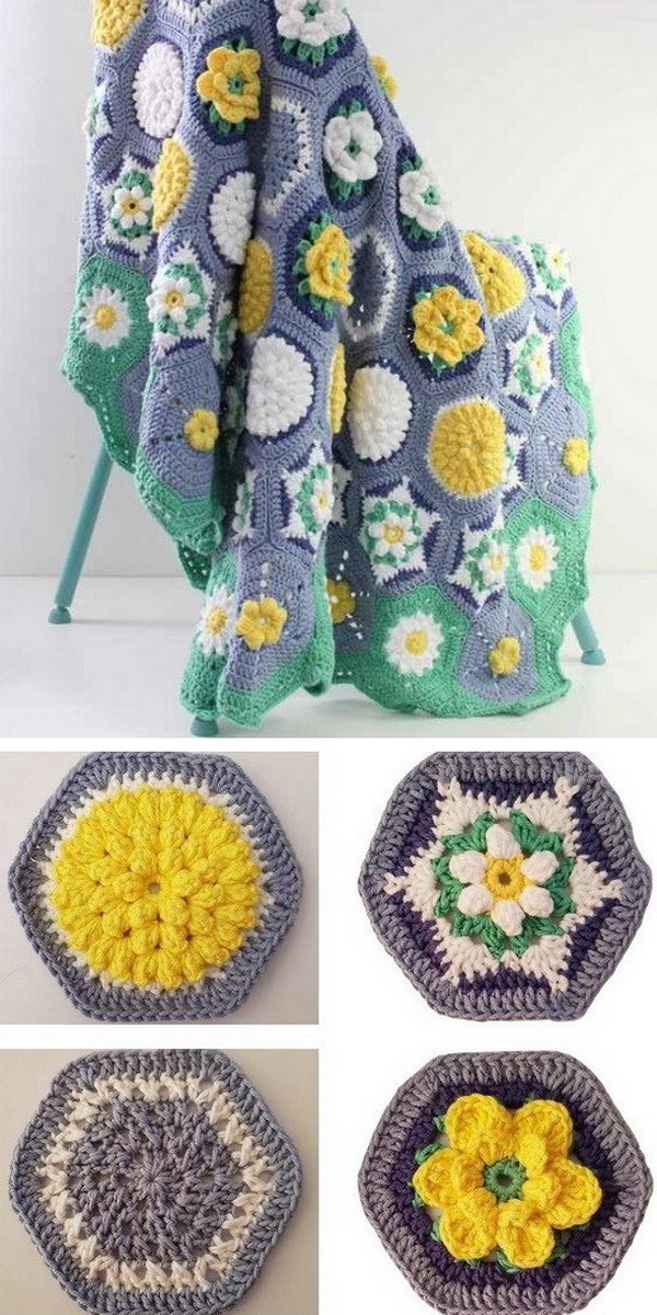 Hexagon Water Garden Blanket Free Crochet Pattern