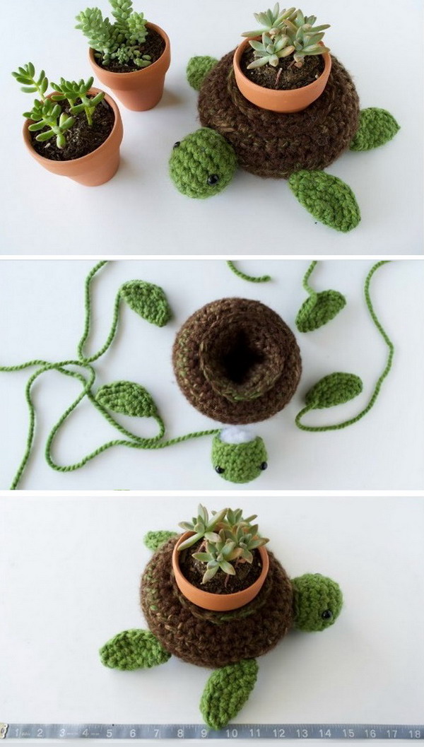 World Turtle Succulent Holder Free Crochet Pattern