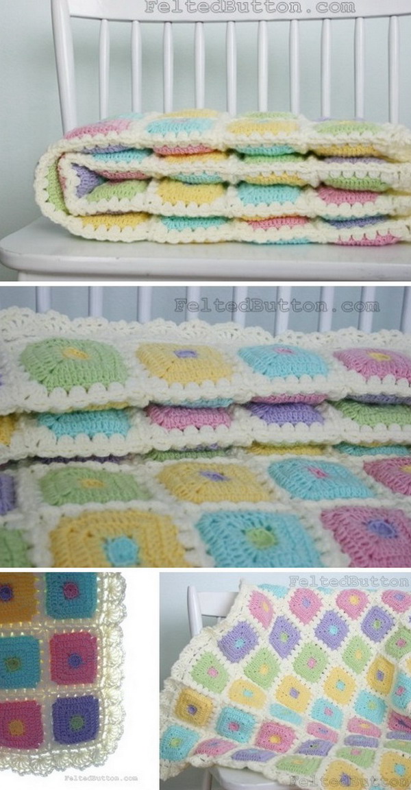 Colorful Puffy Patch Baby Blanket Crochet Pattern