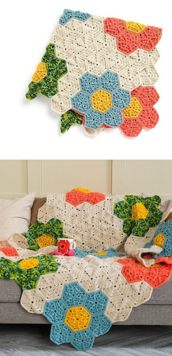 Flower Patch Throw Free Crochet Patterns