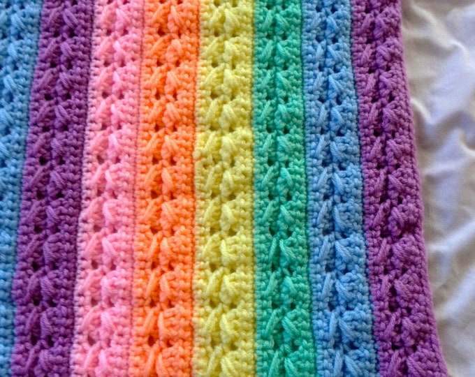 Pastel Rainbow Baby Blanket Crochet Pattern Weave Crochet