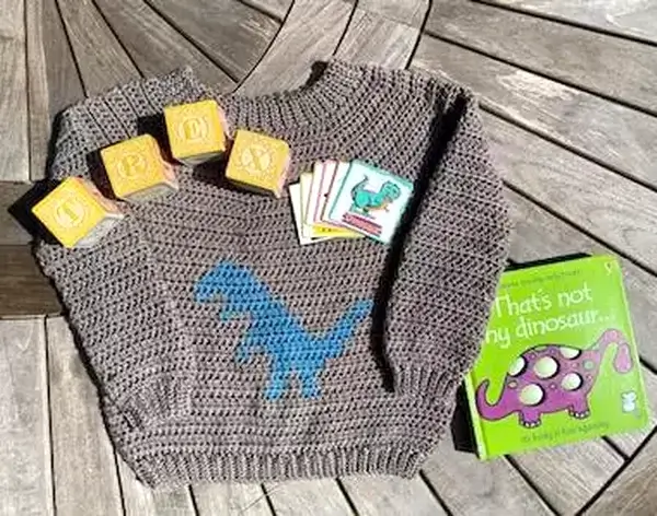 Terrific T-Rex Crochet Children’s Sweater Pattern