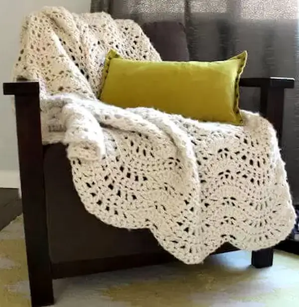 Chunky Feather And Fan Crochet Blanket Pattern