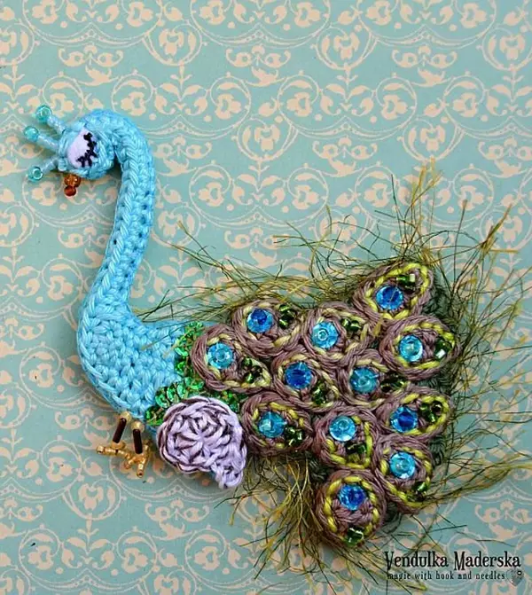 Crochet Peacock Brooch Pattern