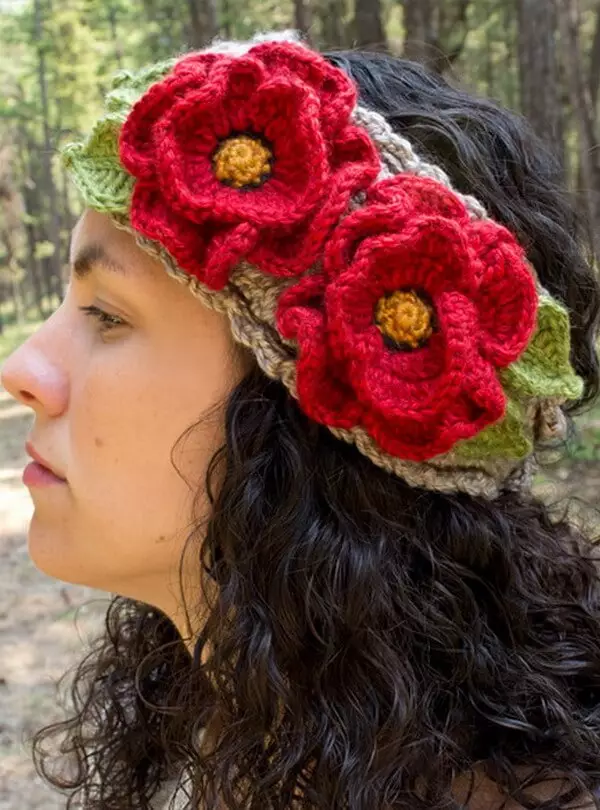Poppy Flower Crochet Headband Pattern