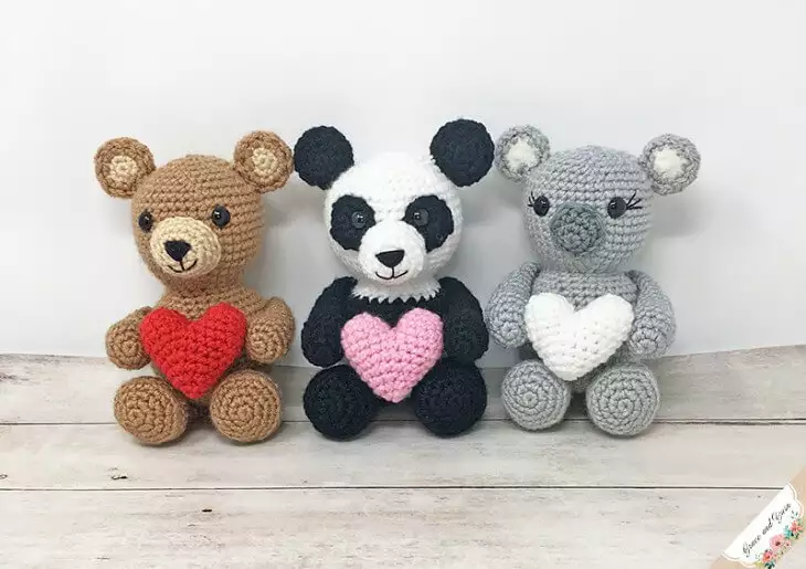 Valentine Bear, Panda and Koala