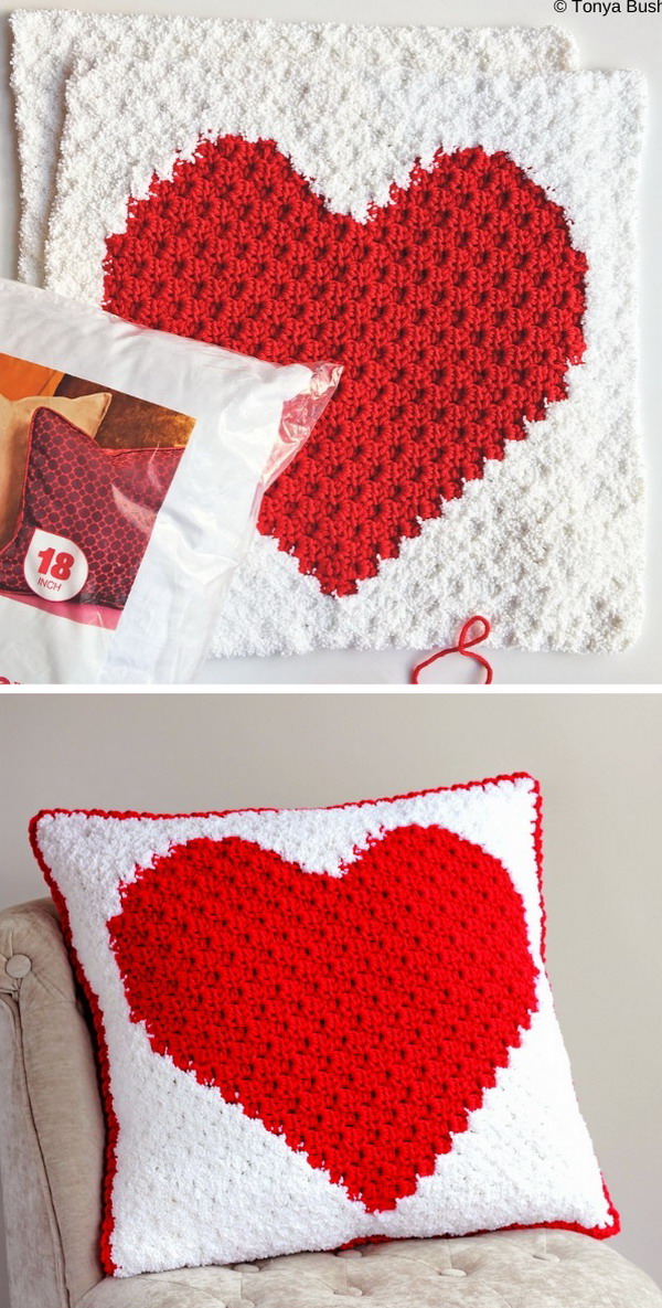 Heart C2C Sherpa Pillow Free Crochet Pattern