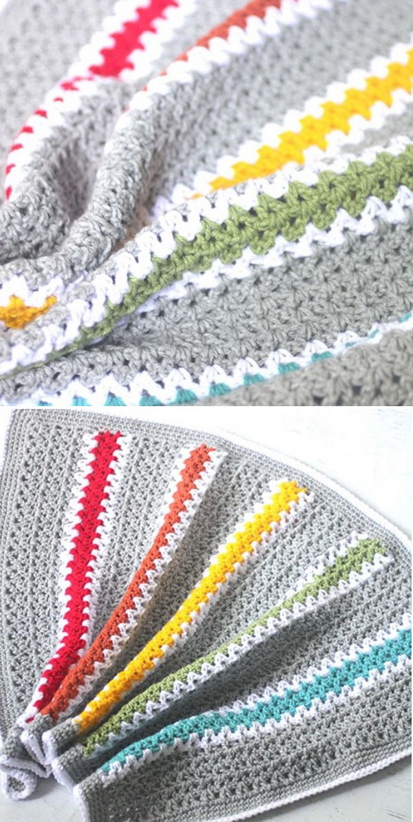V-stitch Rainbow Blanket Free Crochet Pattern