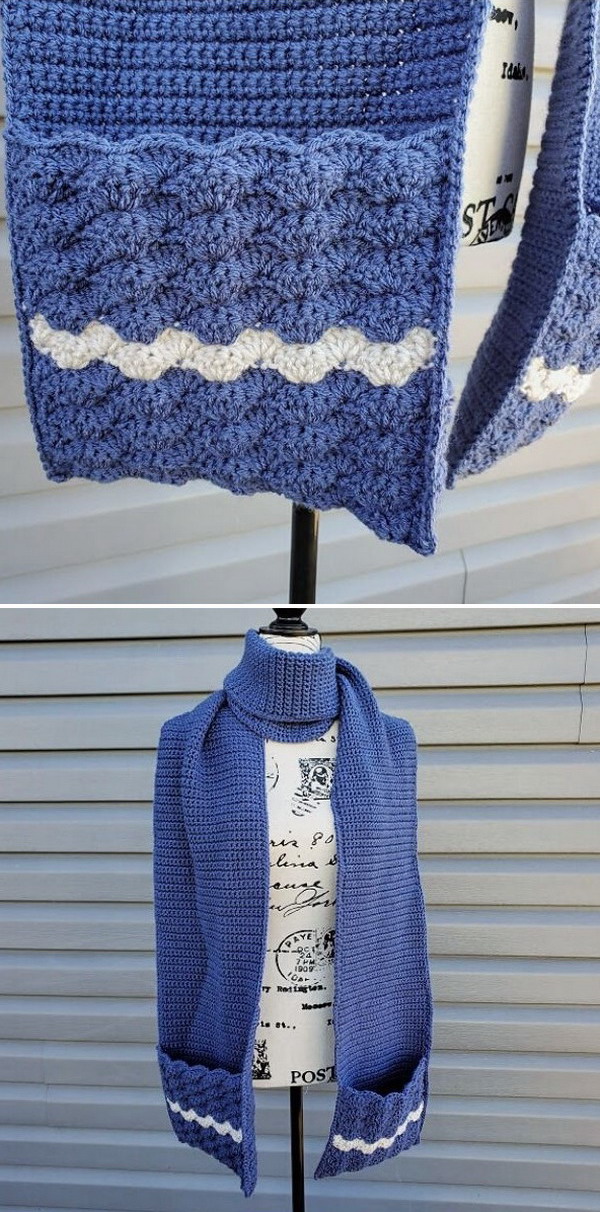 Wavy Shells Pocket Scarf Free Crochet Pattern