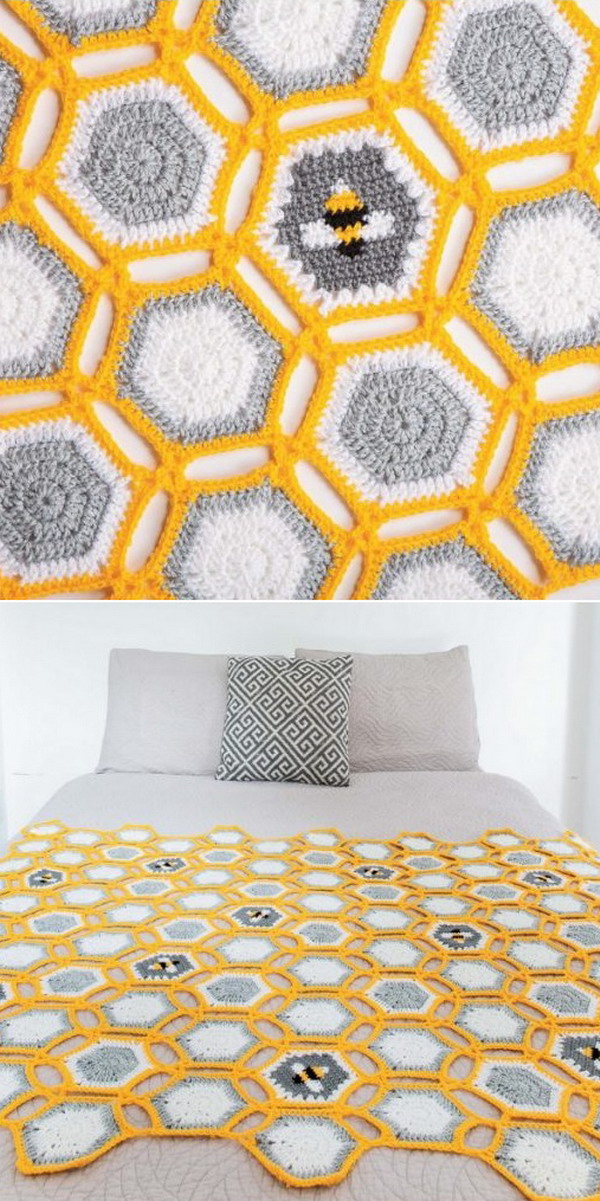 Hexie Bee Throw Free Crochet Pattern