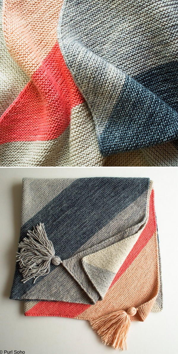 Colorblock Bias Knitted Blanket