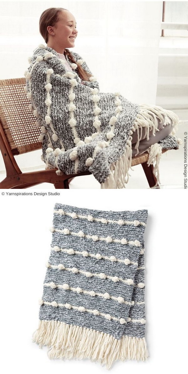 Bobble Line Blanket Free Knit Pattern