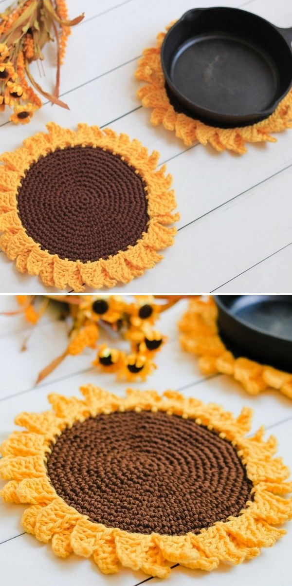 Rustic Sunflower Pot Holder Free Crochet Pattern