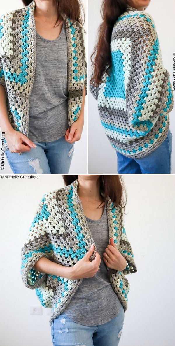 Continuous Granny Square Shrug Free Crochet Pattern