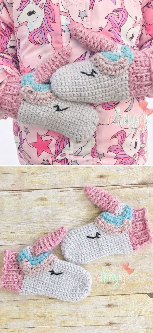 Unicorn Mittens Free Crochet Pattern