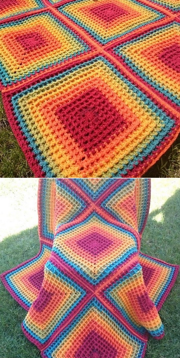 Squared Waffle Rainbow Free Crochet Pattern