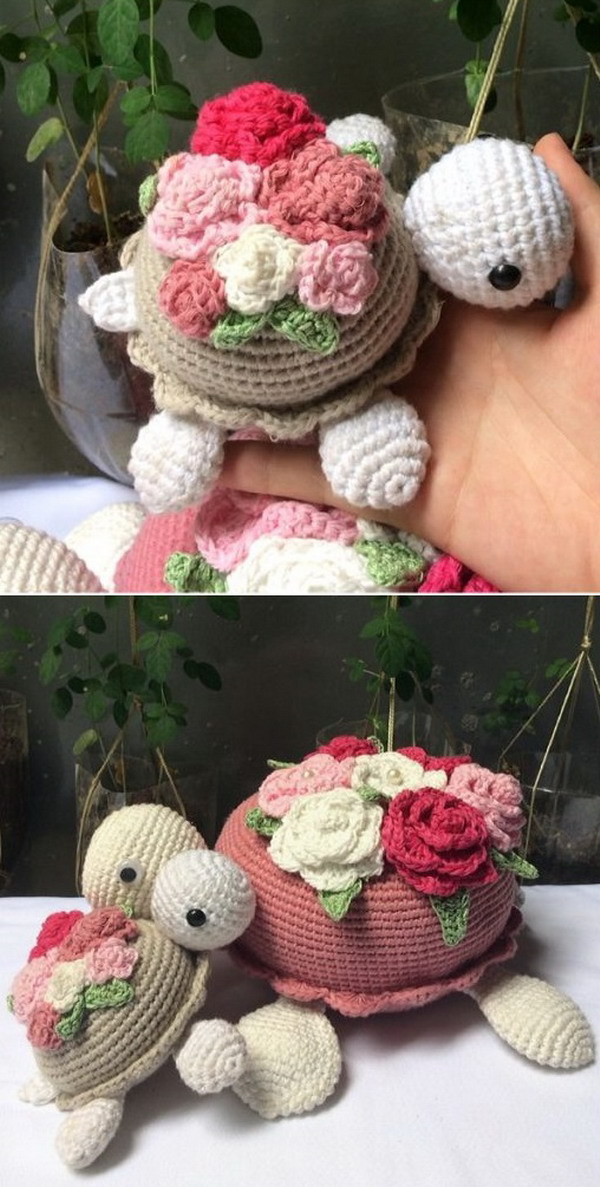 Crochet Turtles Carrying Flowers Crochet Pattern