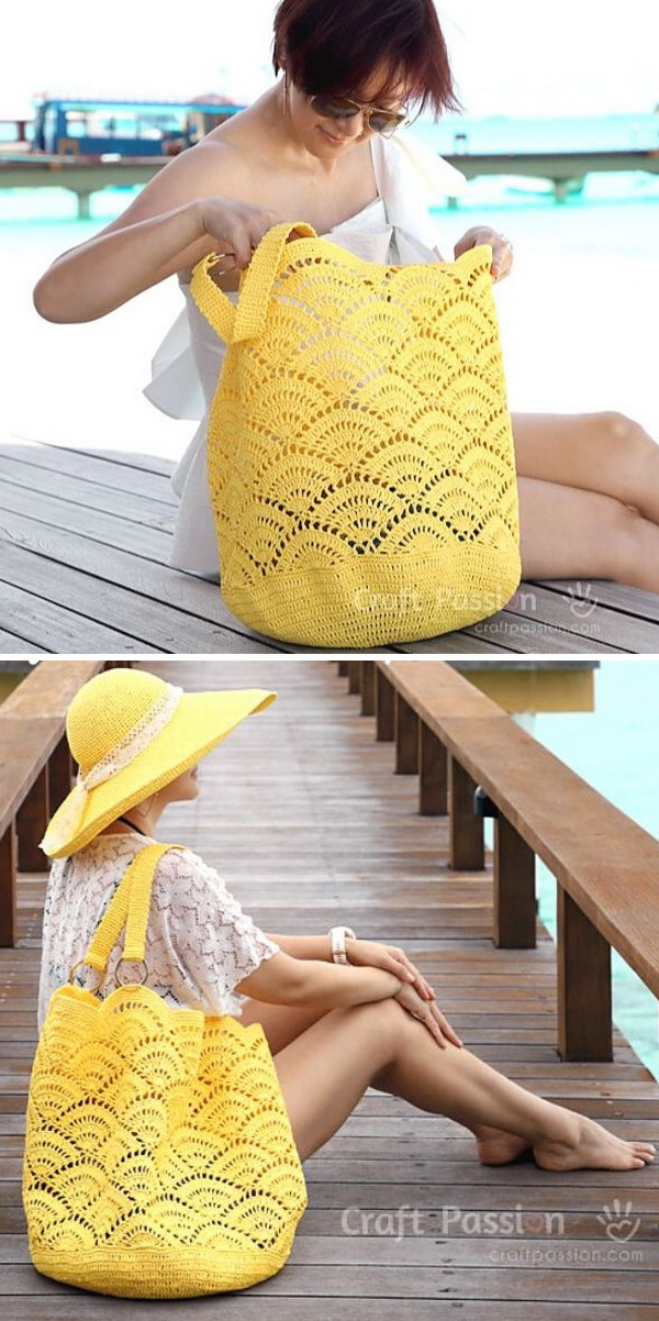 Giant Shell Stitch Beach Tote Free Crochet Pattern