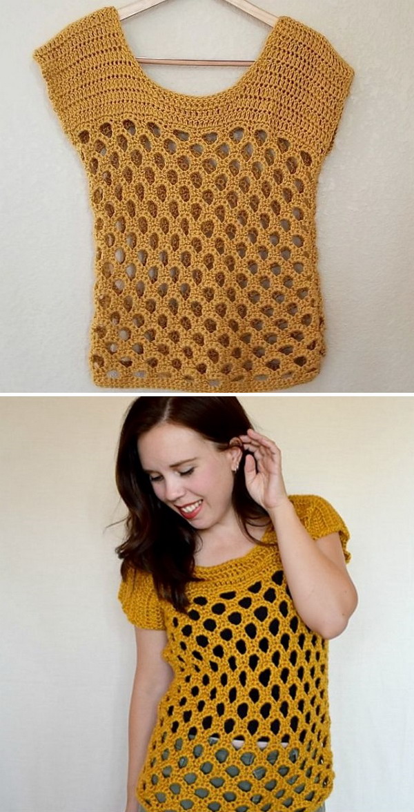 Yellow Honeycomb Top Free Crochet Pattern