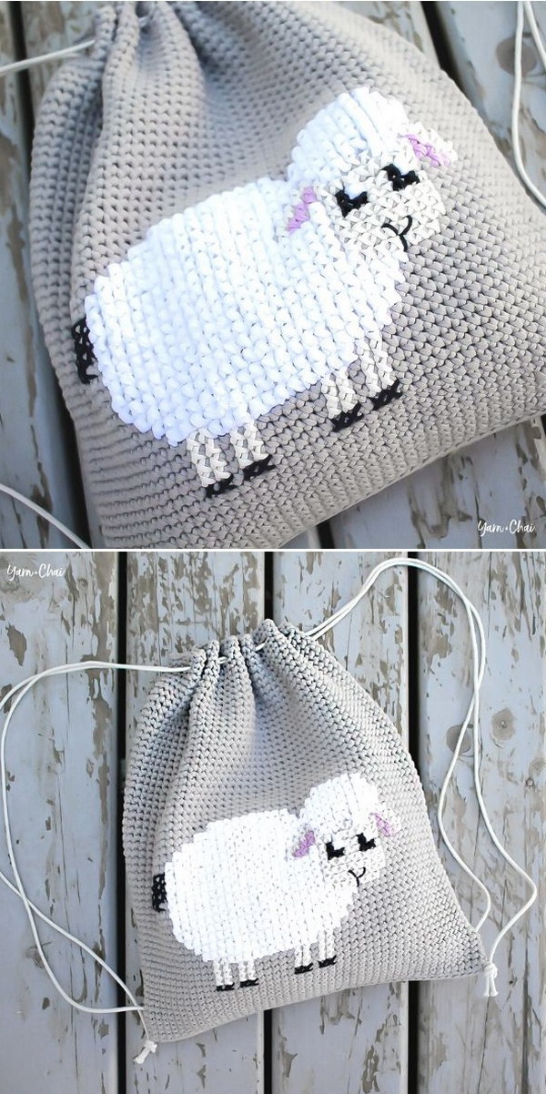 Lamb Cinched Backpack Free Crochet Pattern