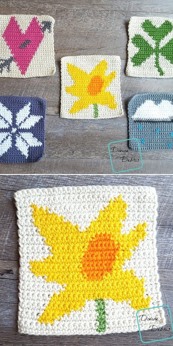 Tapestry Daffodil Afghan Square Free Crochet Pattern