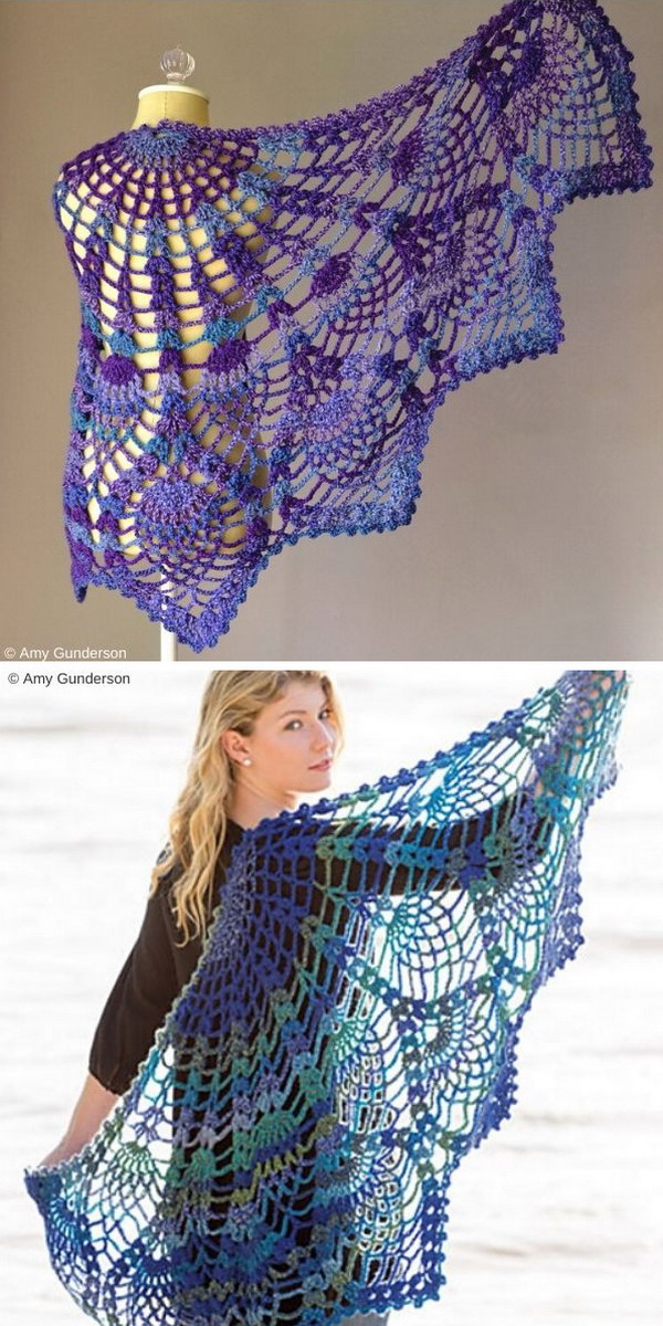 Pineapple Peacock Shawl Free Crochet Pattern