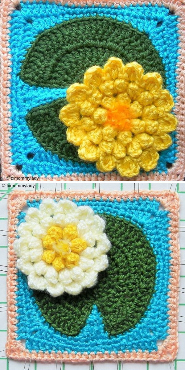 Water Lily Pad Granny Square Free Crochet Pattern