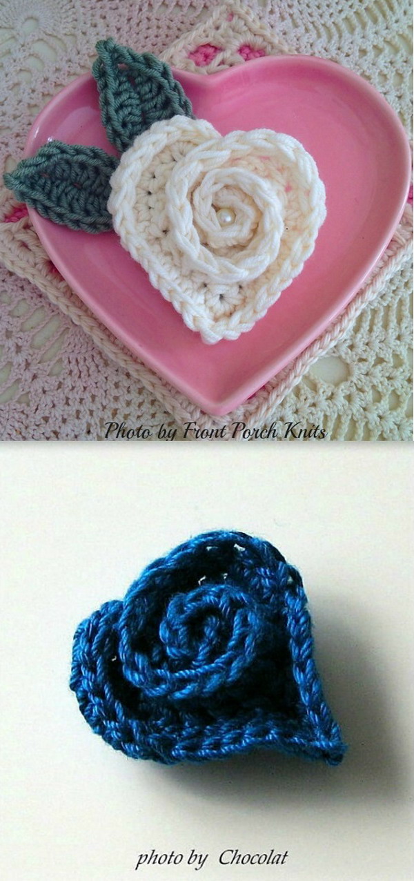 Rosy Heart Brooch Free Crochet Pattern