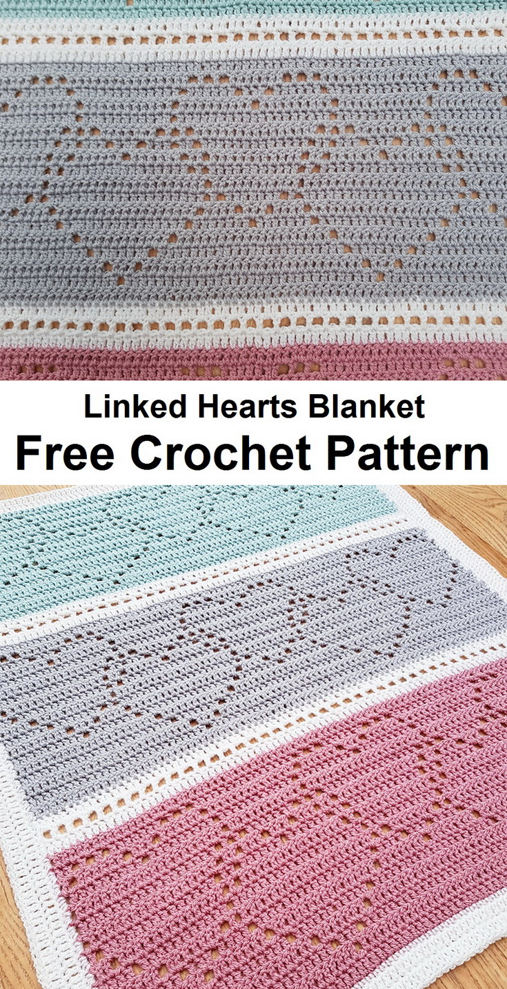 Linked Hearts Blanket Free Crochet Pattern