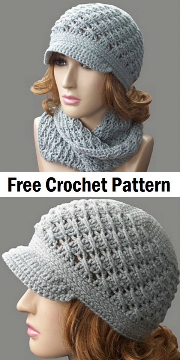 Cross-Over Long DC Newsboy Hat Free Crochet Pattern