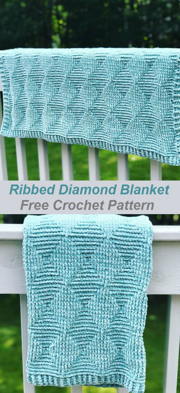 Ribbed Diamond Blanket Free Crochet Pattern