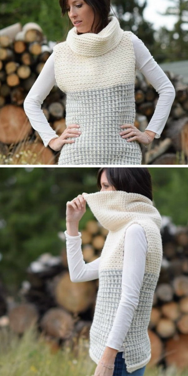 Crochet Cowl Sweater Vest Free Pattern