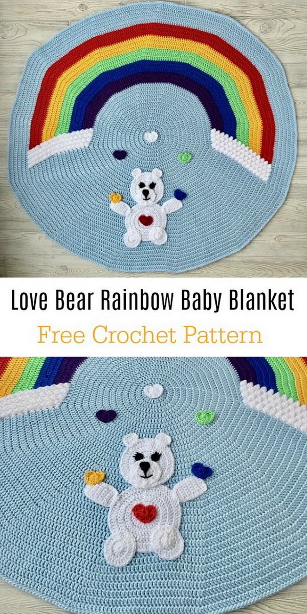 Love Bear Rainbow Baby Blanket Free Crochet Pattern