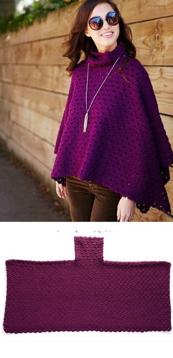 Perfectly Cowl Neck Poncho Free Crochet Pattern and Video Tutorial