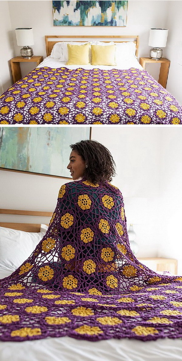 African Violet Afghan Blanket Free Crochet Pattern