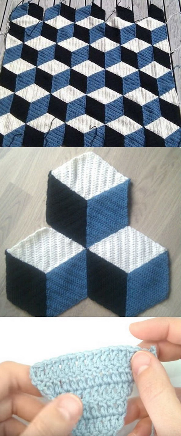 Crochet 3D Diamond Blanket Free Patterns