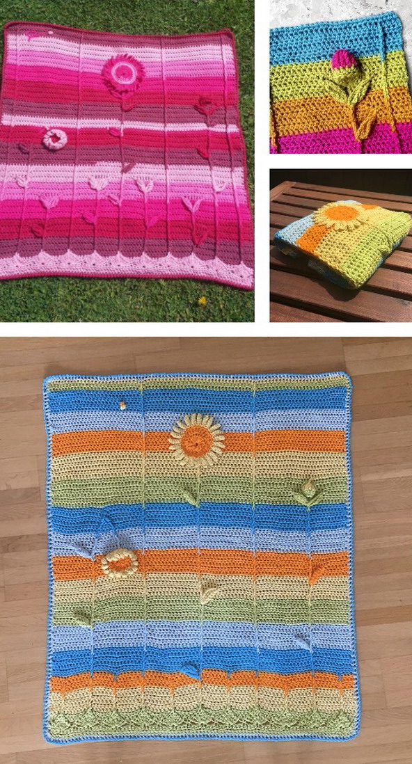 3D Sunflower Baby Blanket Free Crochet Pattern