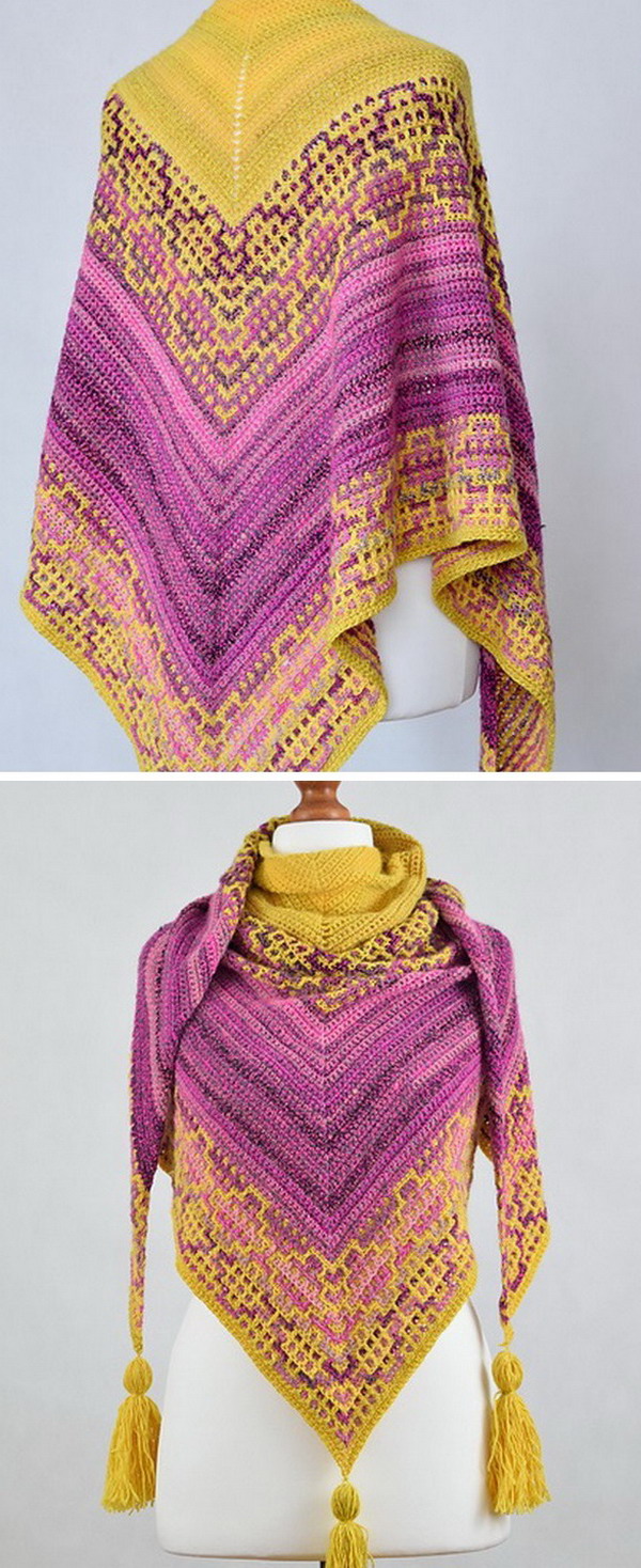 Carina Mosaic Shawl Free Crochet Pattern