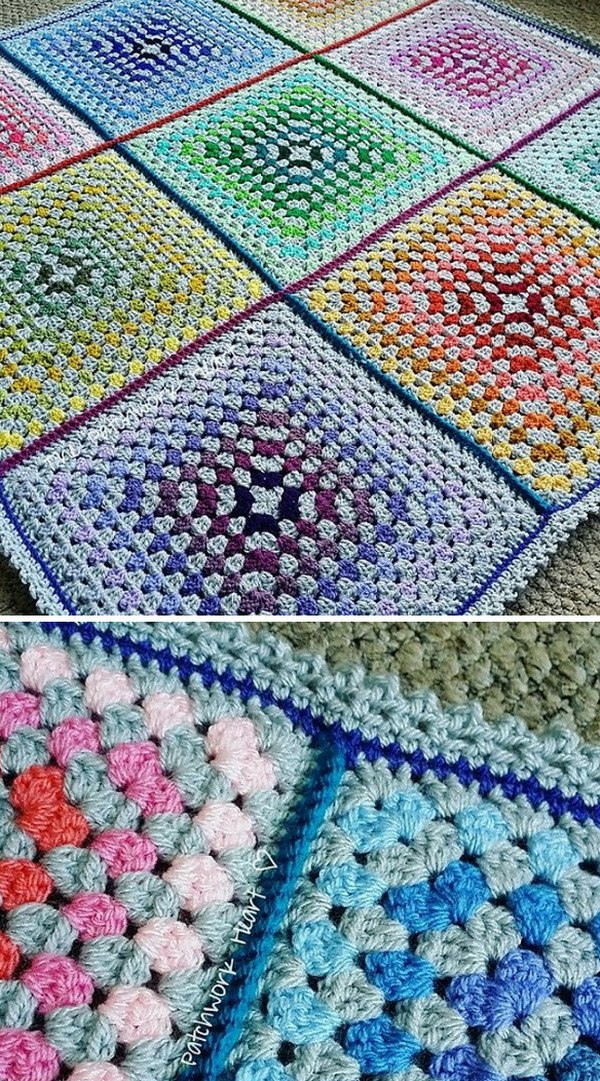 Patchwork Granny Square Blanket Free Crochet Pattern