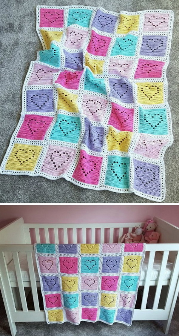 Lace Heart Baby Blanket Crochet Pattern