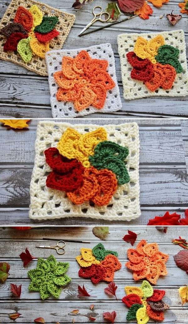 Free Crochet Pattern Leaves Granny Square Video Tutorial » Weave Crochet