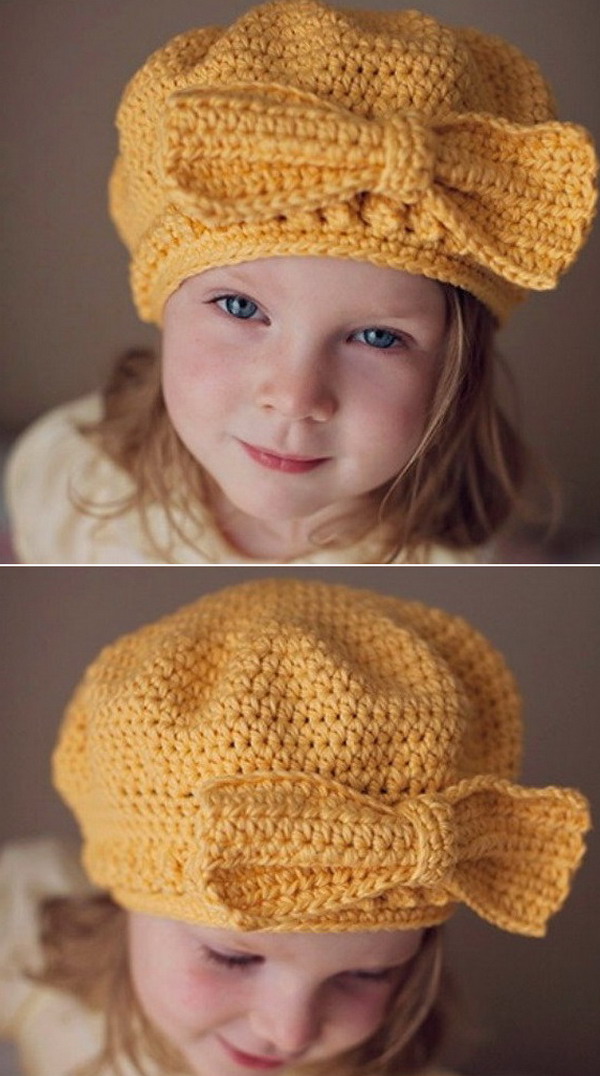 Beret Hat Free Crochet Pattern With Bow