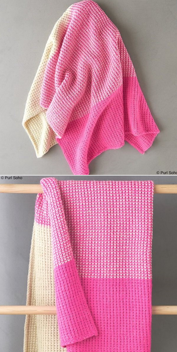 Colorblock Jute Stitch Blanket Free Knitting Pattern