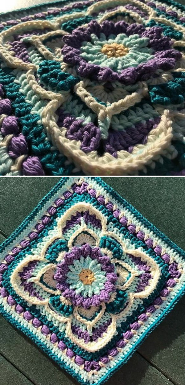 Square with a Floral Motif Free Crochet Patterns