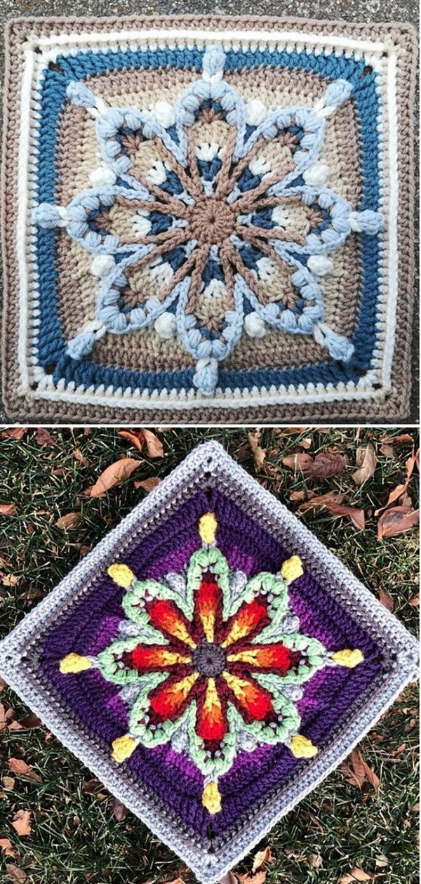 Square with a Floral Motif Free Crochet Patterns