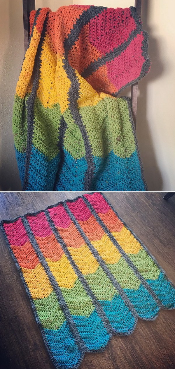 Waterfall Ripple Blanket Free Crochet Pattern
