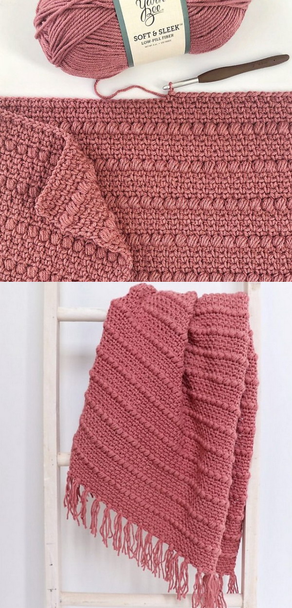 Boho Puff Stripes Blanket Free Crochet Pattern