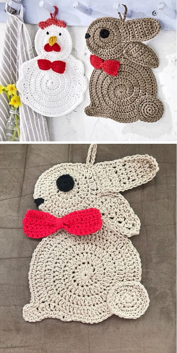 Rabbit and Chicken Potholders Free Crochet Pattern